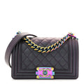 Iridescent Goatskin Quilted Small Boy Flap Purple