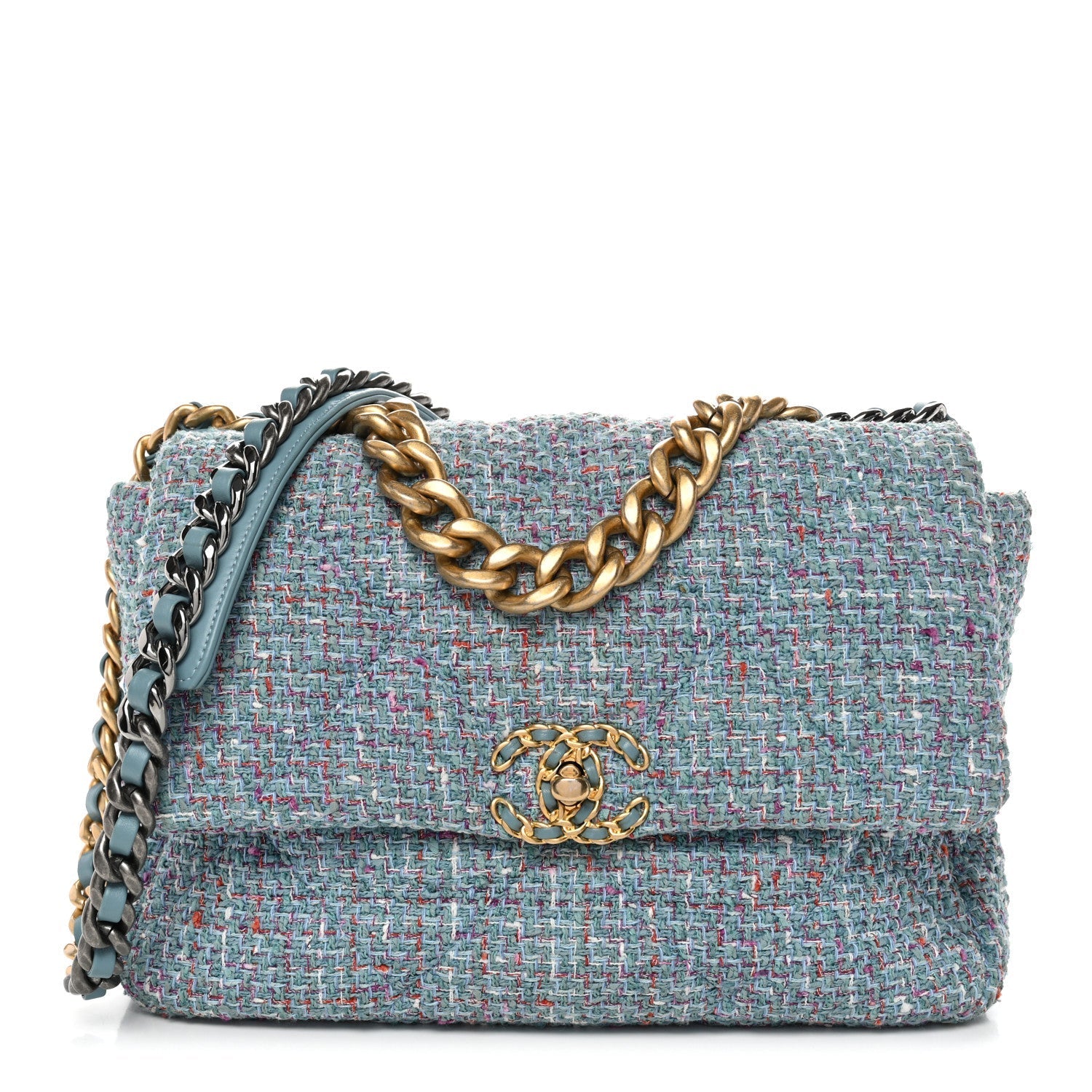 Tweed Quilted Large Chanel 19 Flap Blue Multicolor