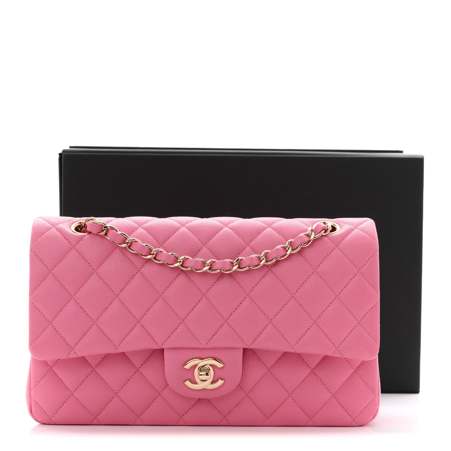 Caviar Quilted Medium Double Flap Pink