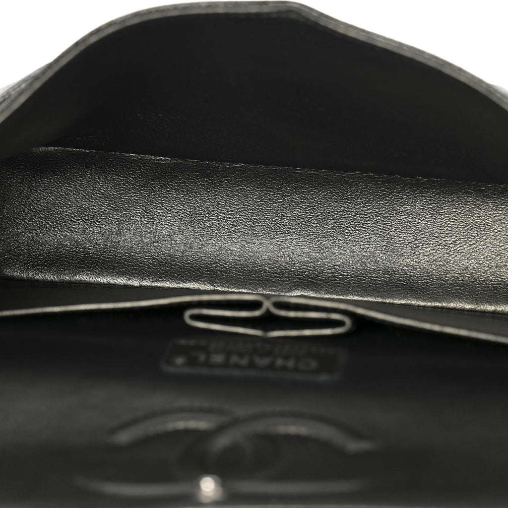 Metallic Caviar Quilted Medium Double Flap Dark Charcoal