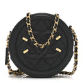 Caviar Quilted Round Filigree Crossbody Black