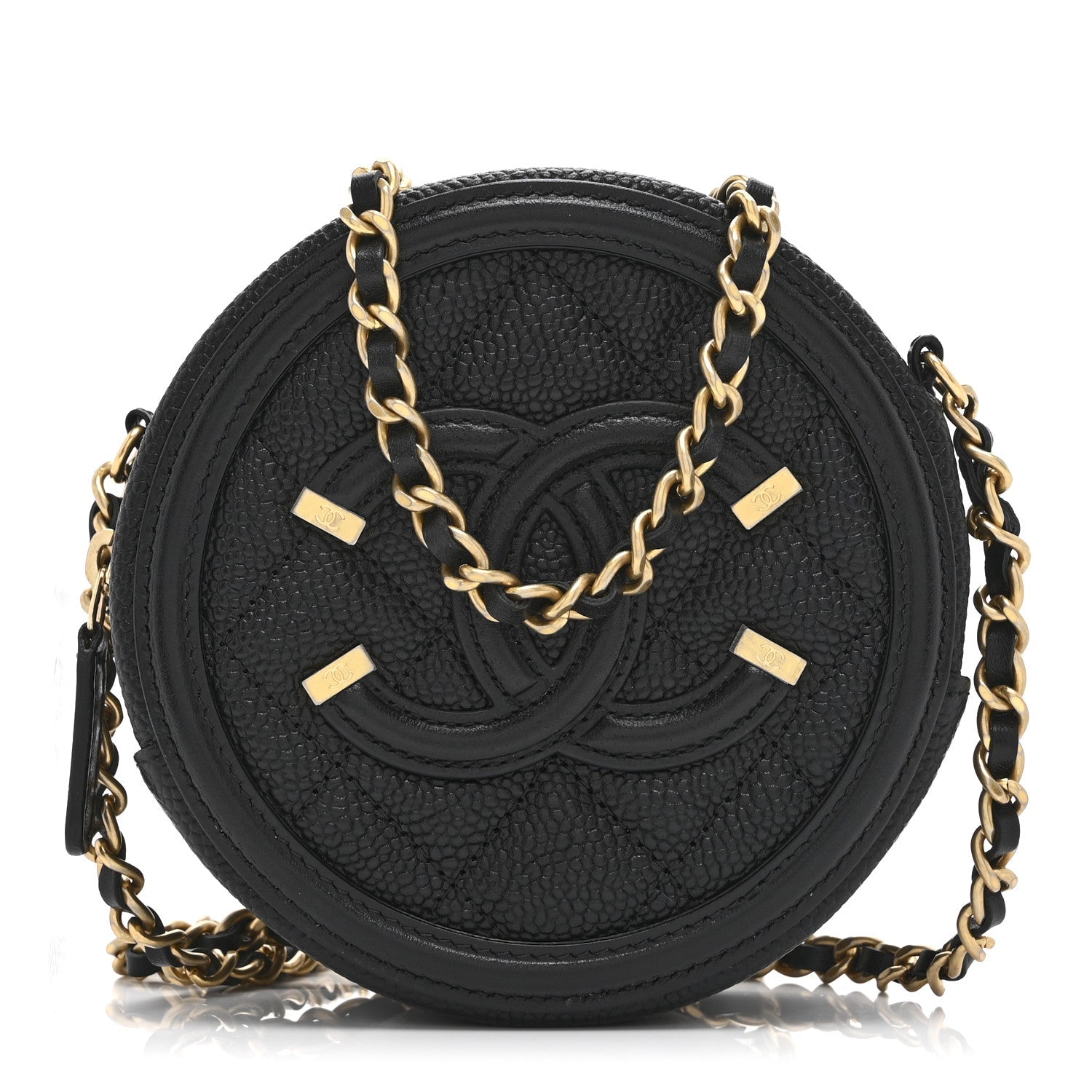 Caviar Quilted Round Filigree Crossbody Black