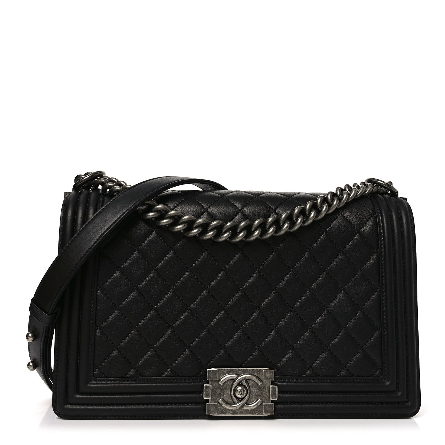 Calfskin Quilted New Medium Boy Flap Black