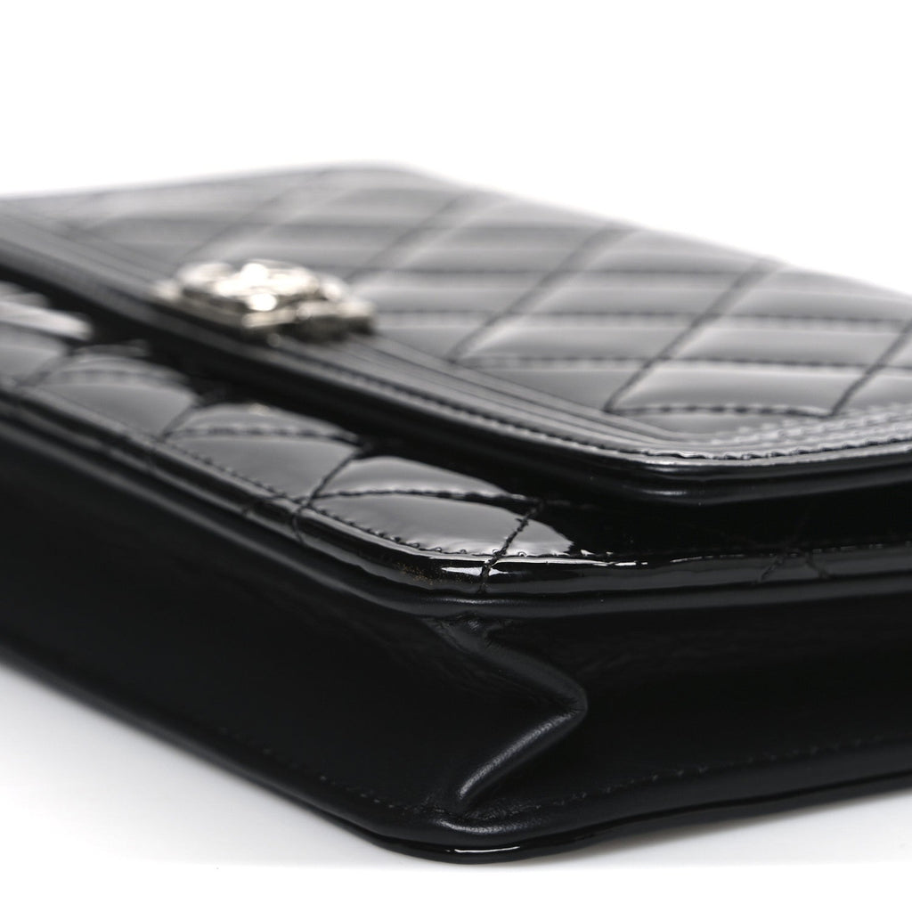 Patent Calfskin Quilted Boy Wallet On Chain WOC Black