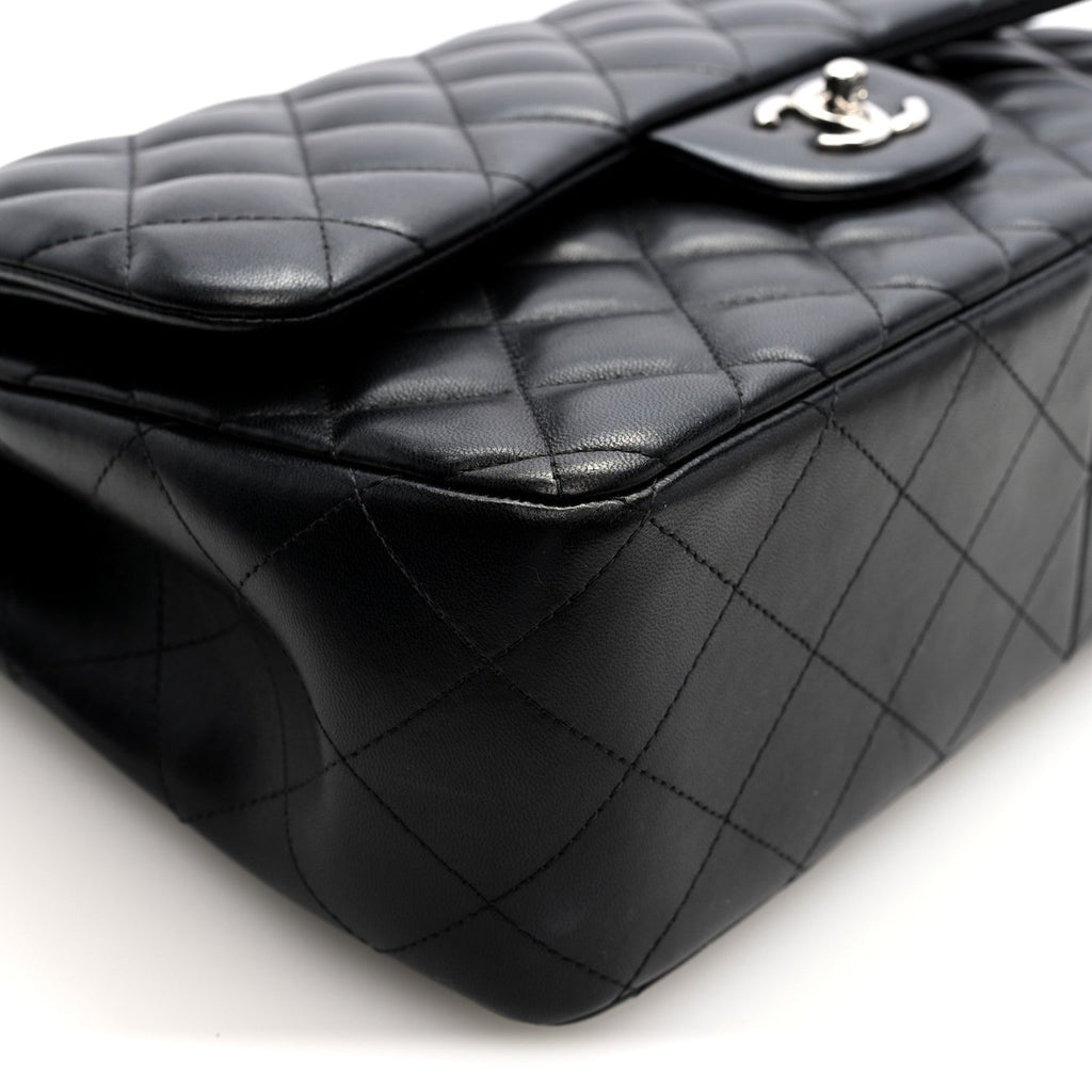 Lambskin Quilted Jumbo Double Flap Black