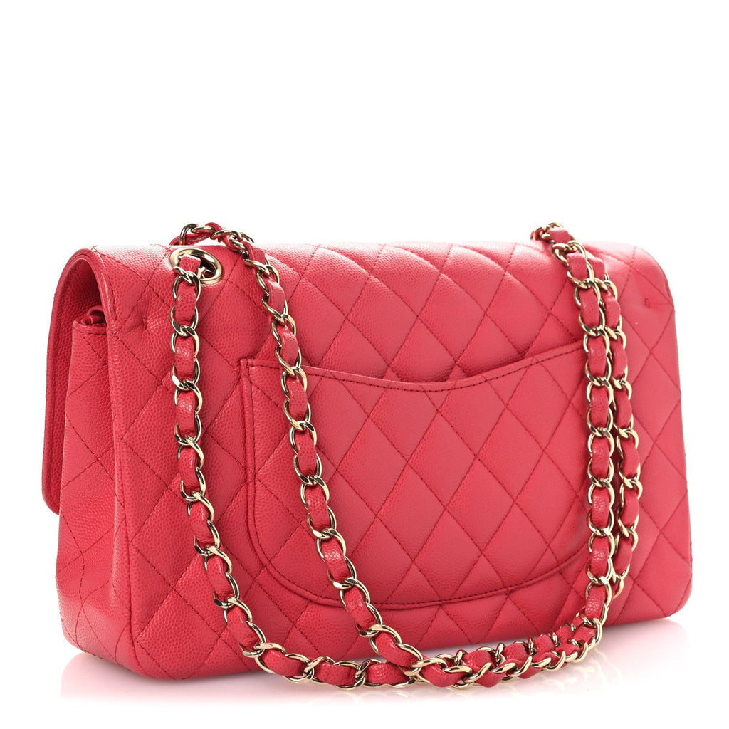 Caviar Quilted Medium Double Flap Dark Pink
