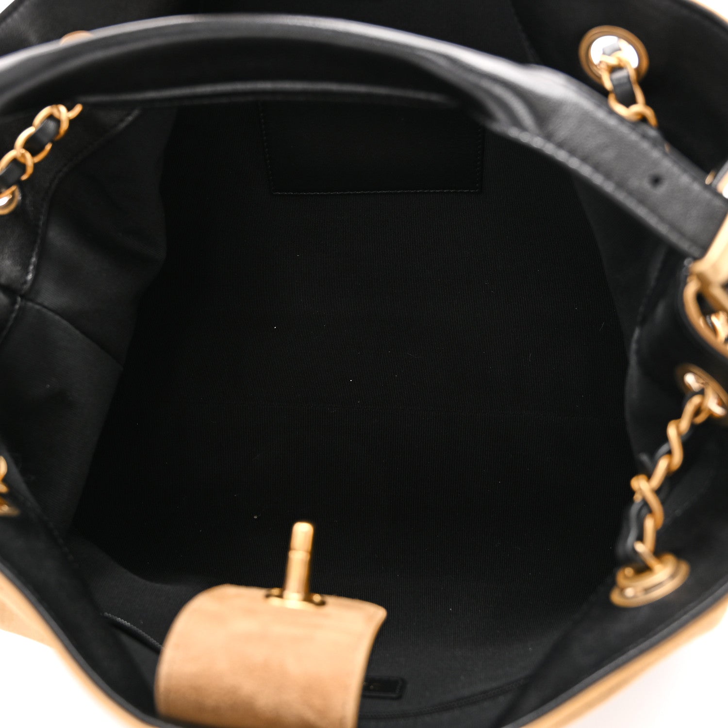 Suede Calfskin Shiny Lambskin Quilted Small Coco Base Shopping Bag Beige Black