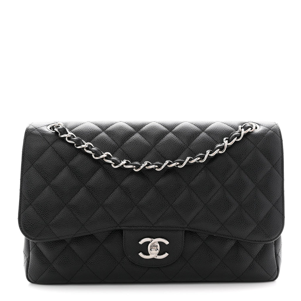 Caviar Quilted Jumbo Double Flap Black