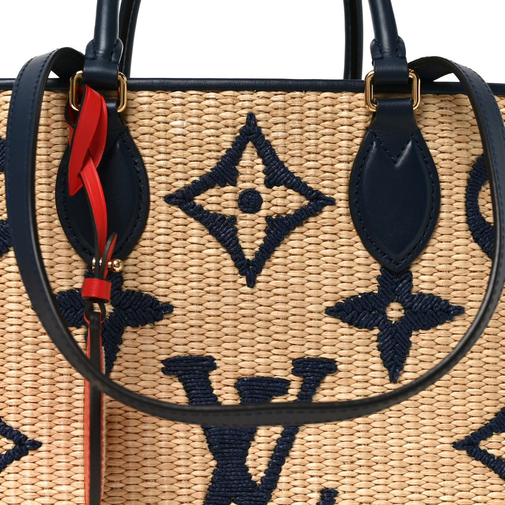 Raffia Calfskin Monogram Giant Onthego MM Blue