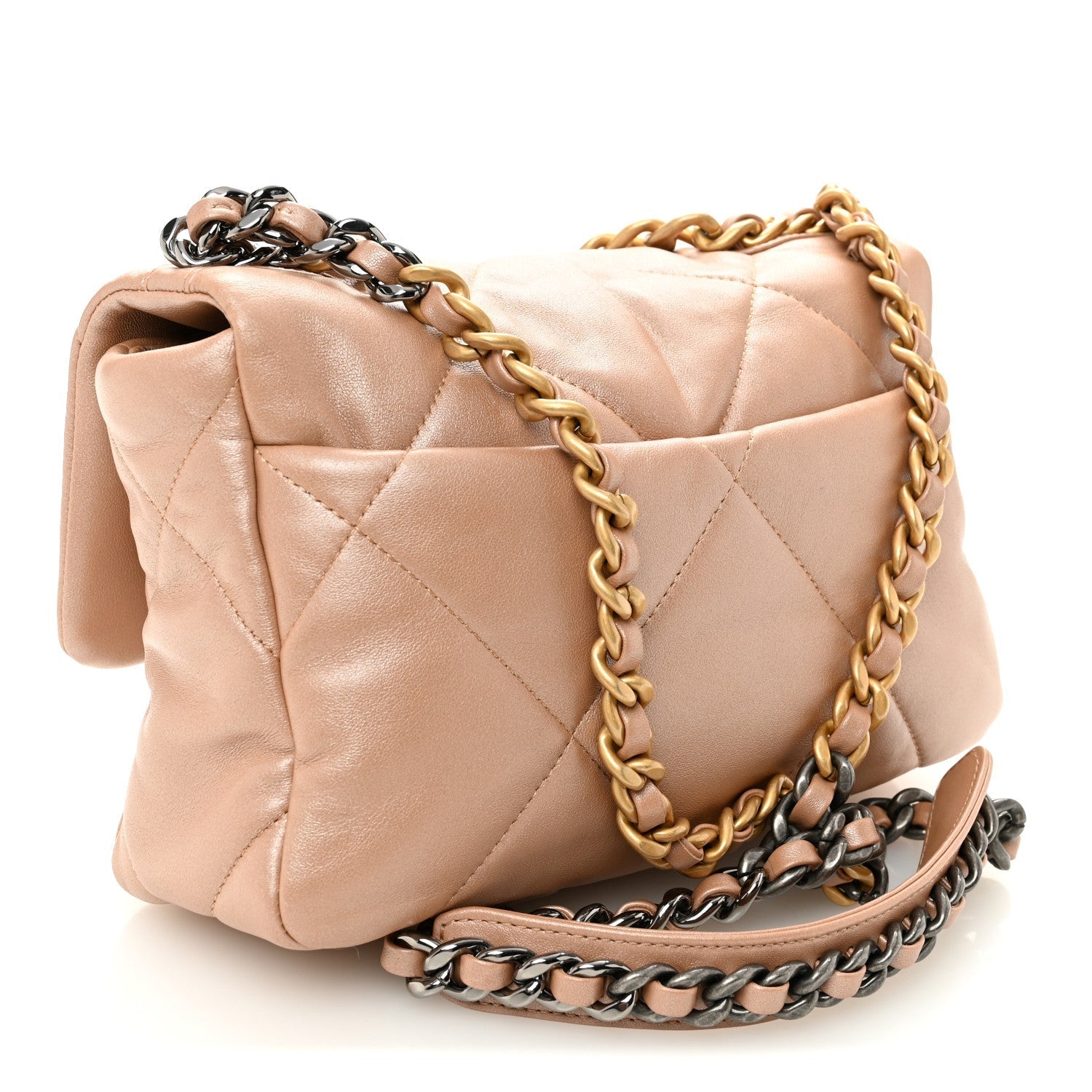 Shiny Lambskin Quilted Medium Chanel 19 Flap Beige