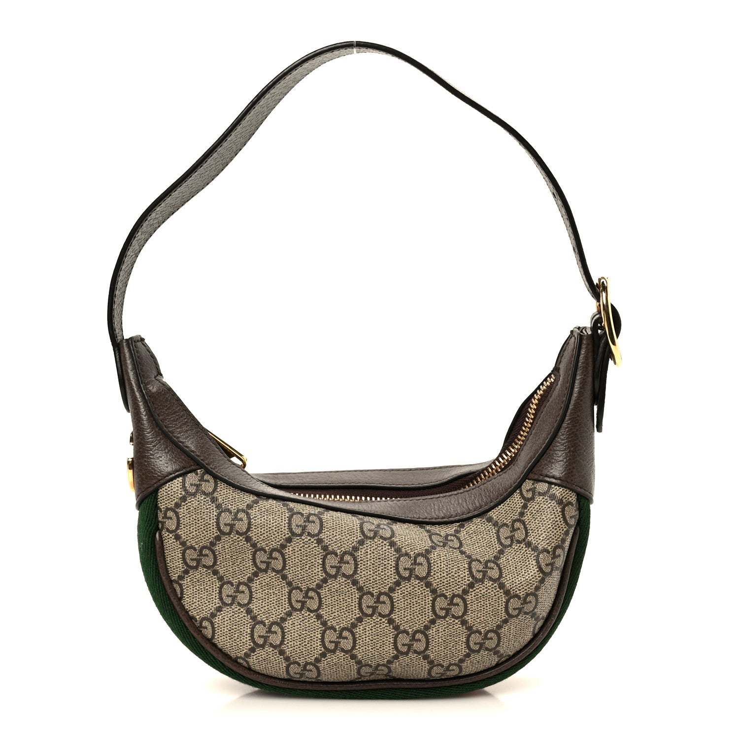GG Supreme Monogram Textured Calfskin Web Mini Ophidia Half Moon Hobo Beige Ebony New Acero