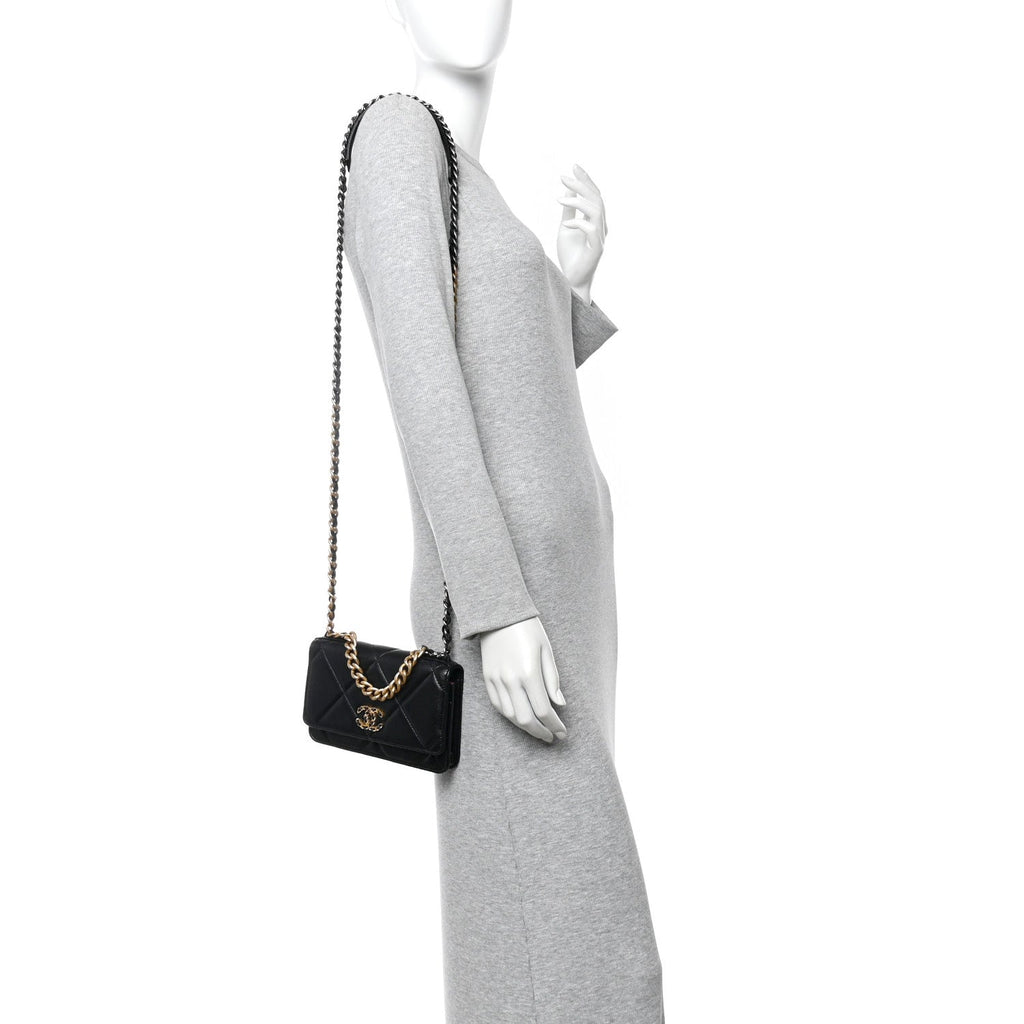 Lambskin Quilted Chanel 19 Wallet On Chain WOC Black