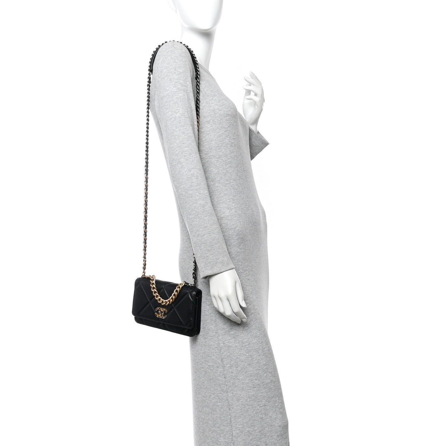 Lambskin Quilted Chanel 19 Wallet On Chain WOC Black