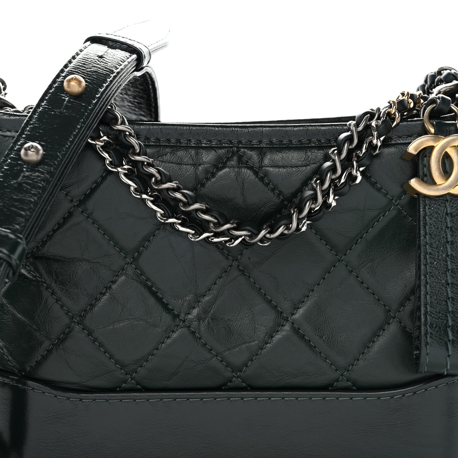Aged Calfskin Quilted Small Gabrielle Hobo Dark Green