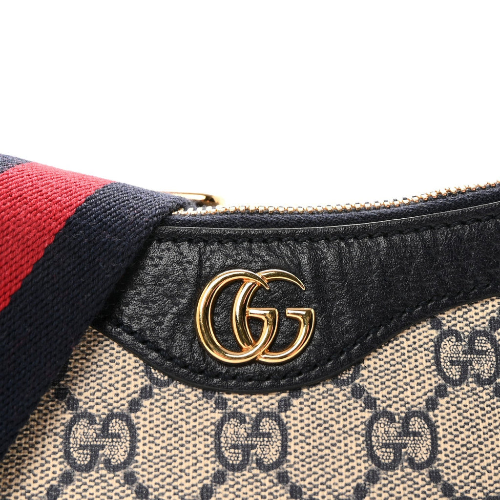 GG Supreme Monogram Textured Dollar Calfskin Web Small Ophidia GG Handbag Beige Blue