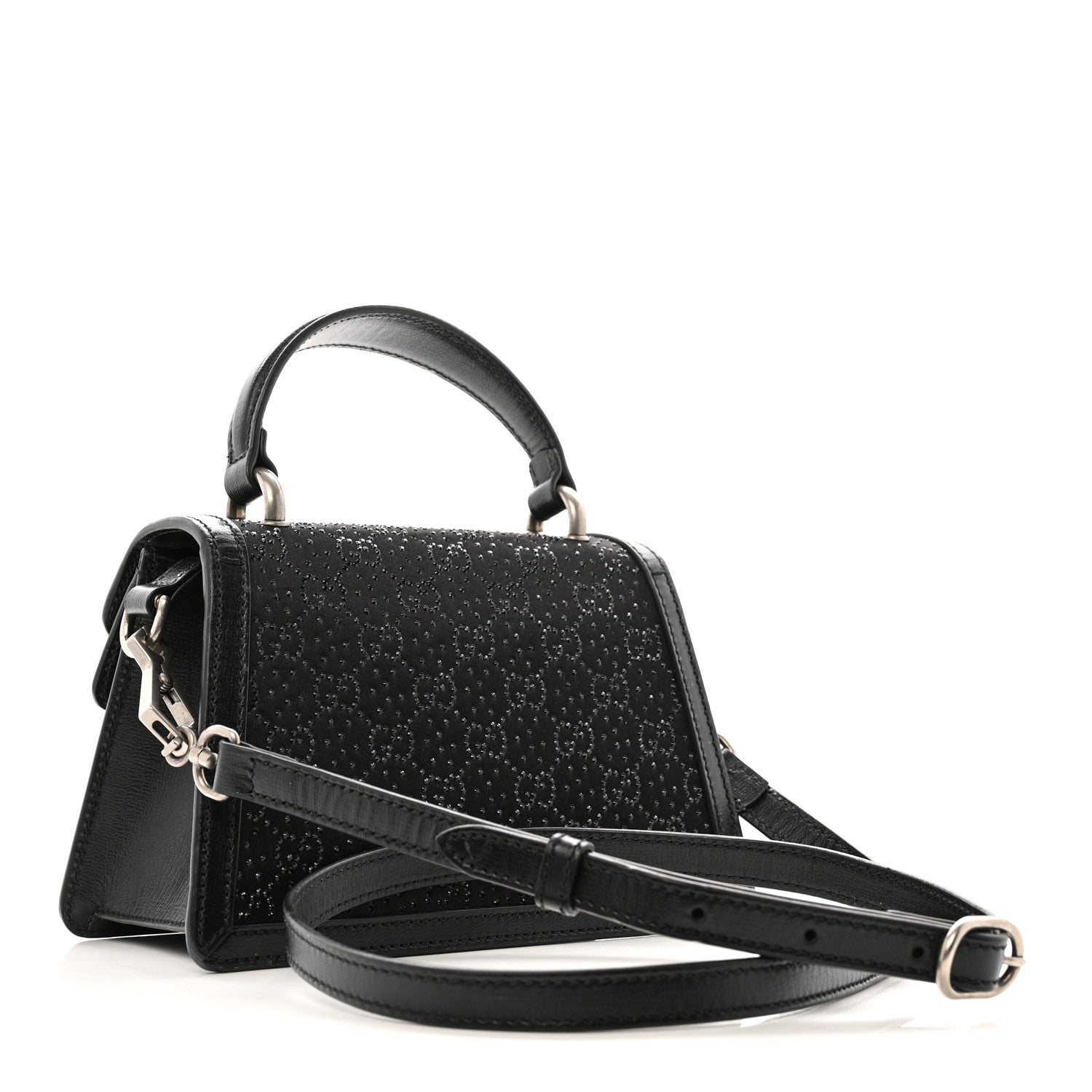 Satin Crystal GG Monogram Mini Dionysus Top Handle Bag Black