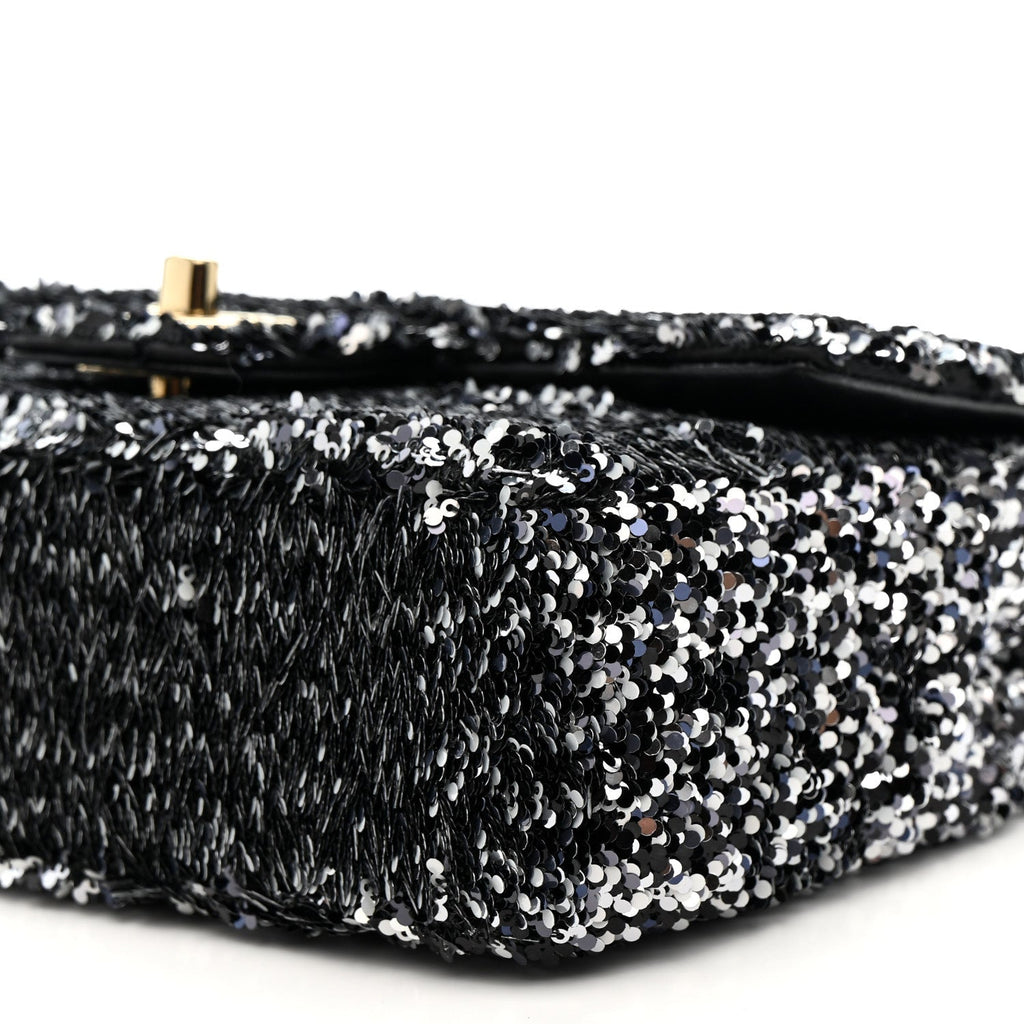Sequin Quilted Small Single Flap Black White Grey