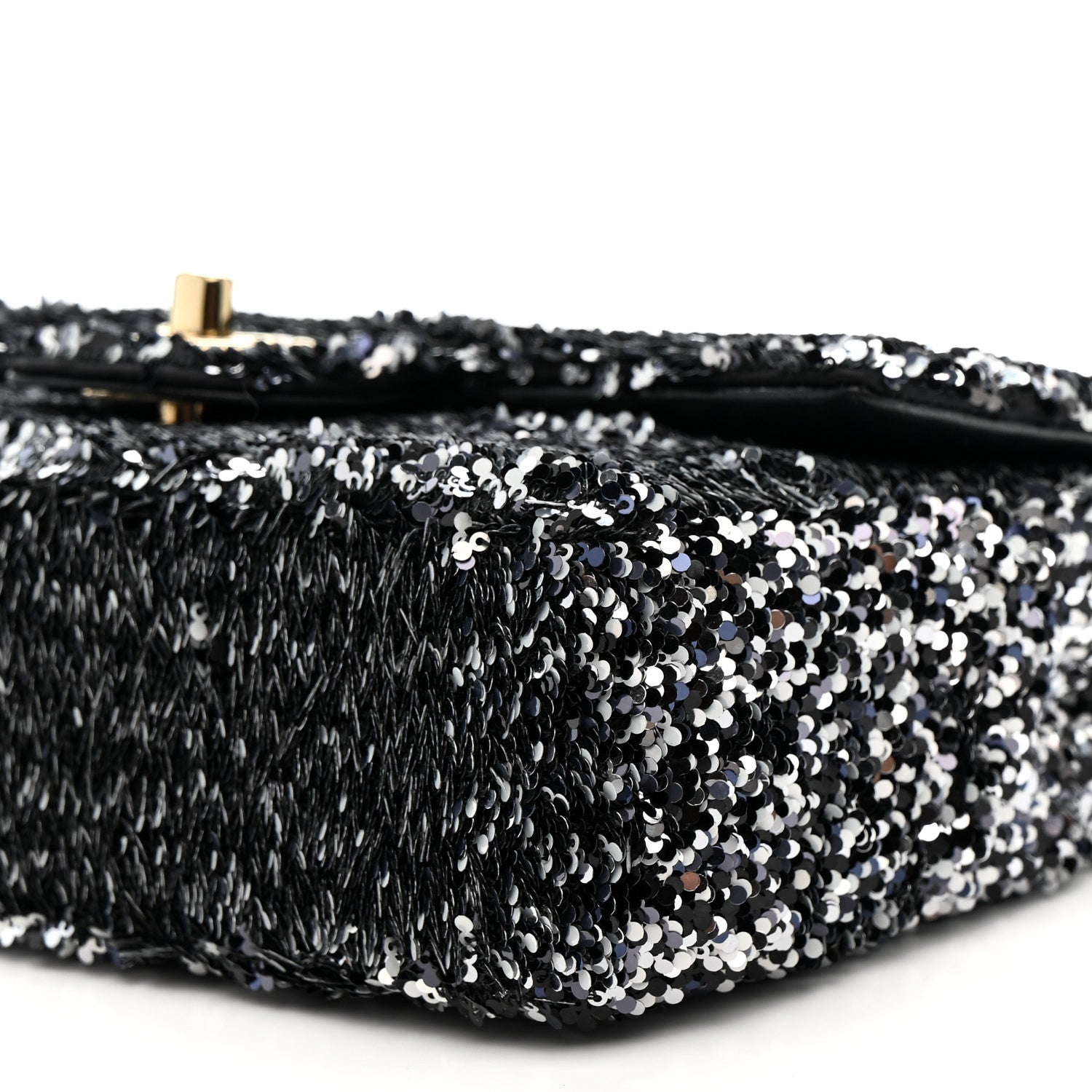 Sequin Quilted Small Single Flap Black White Grey