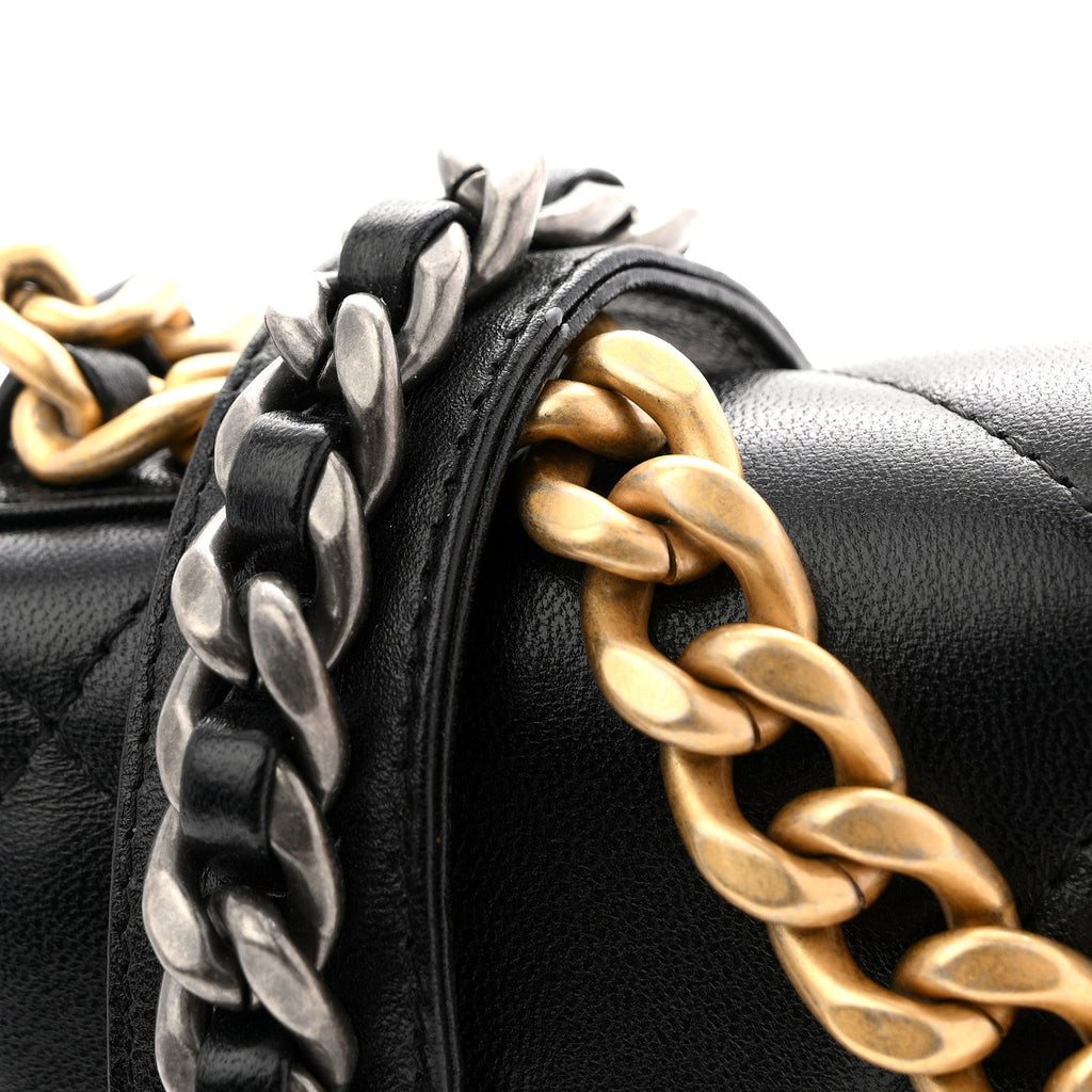Lambskin Quilted Chanel 19 Wallet On Chain WOC Black