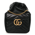 Calfskin Matelasse Front Pocket Mini GG Marmont Bucket Bag Black