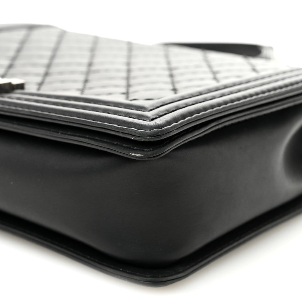 Calfskin Double Stitch Large Boy Flap Black