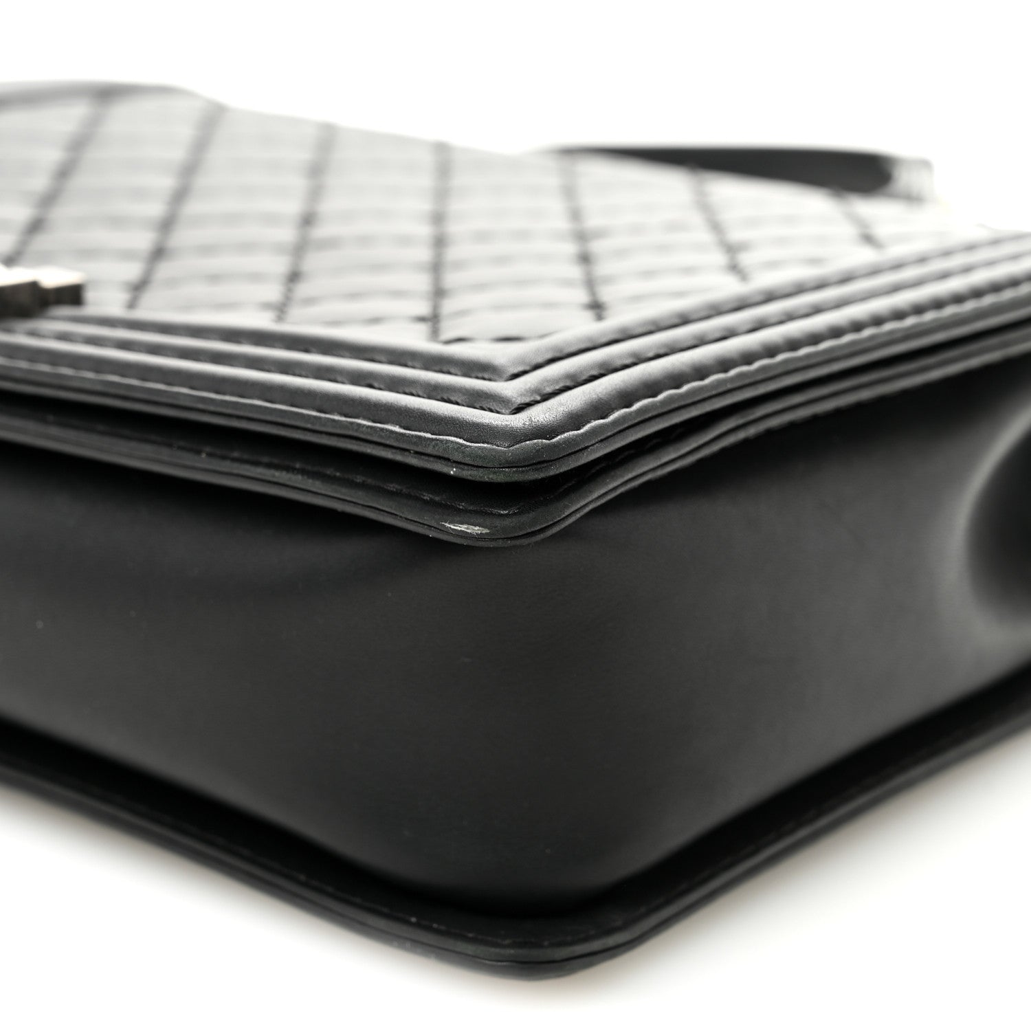 Calfskin Double Stitch Large Boy Flap Black