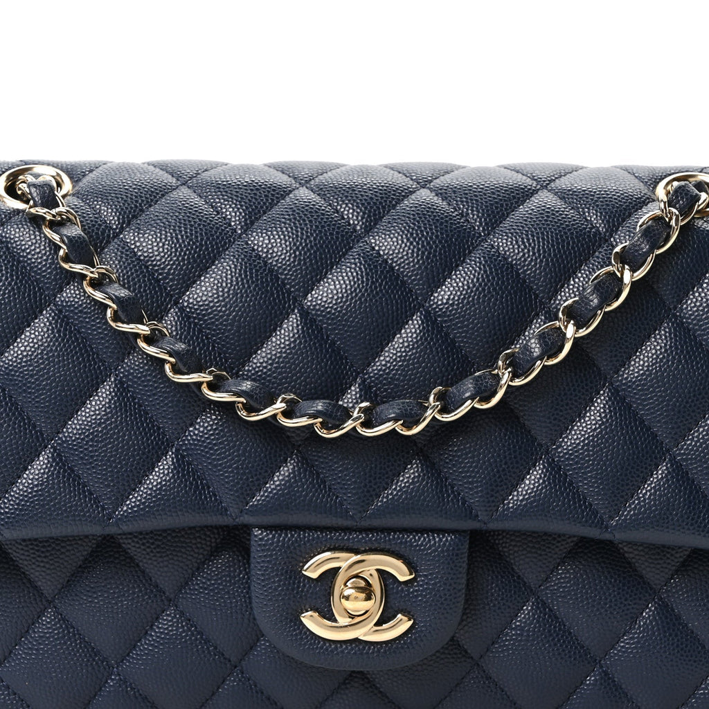 Caviar Quilted Medium Double Flap Navy