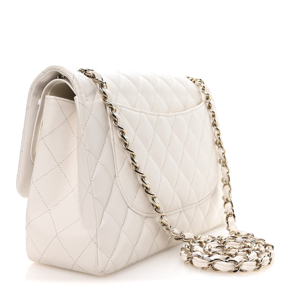 Caviar Quilted Jumbo Double Flap White