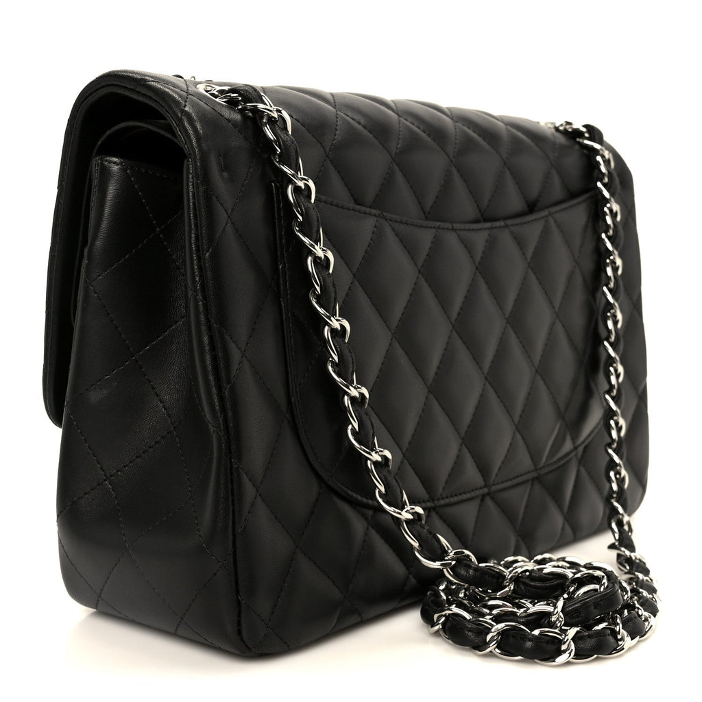 Lambskin Quilted Jumbo Double Flap Black