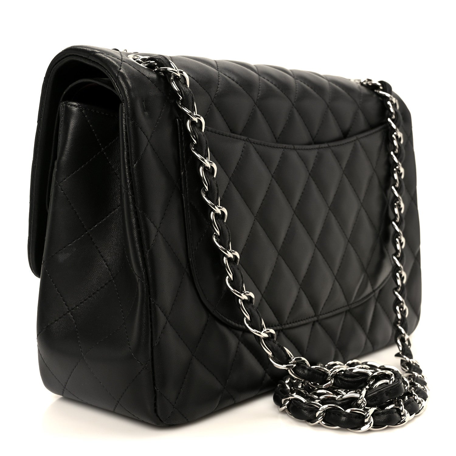 Lambskin Quilted Jumbo Double Flap Black