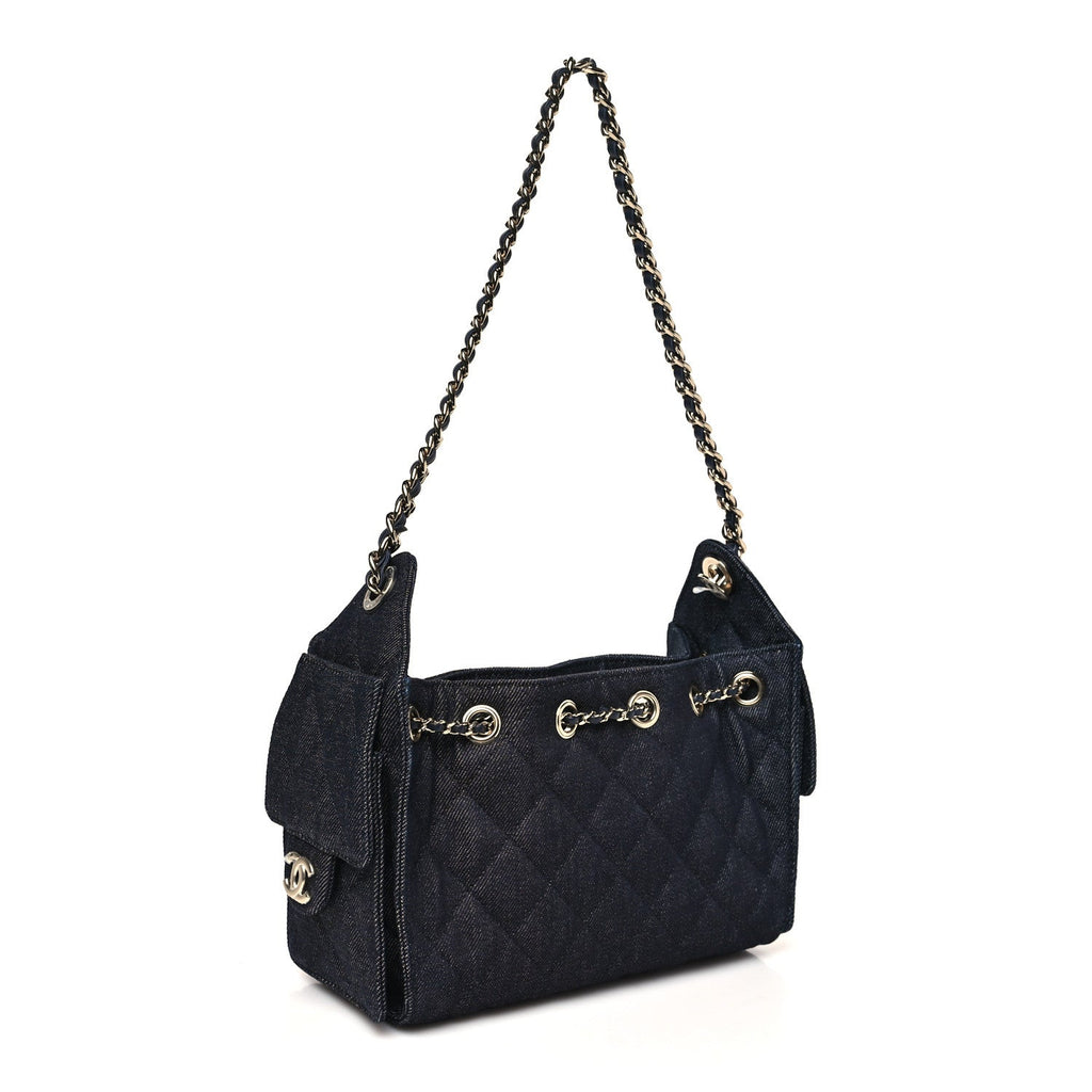 Denim Quilted Mini Chanel 25 Handbag Dark Blue