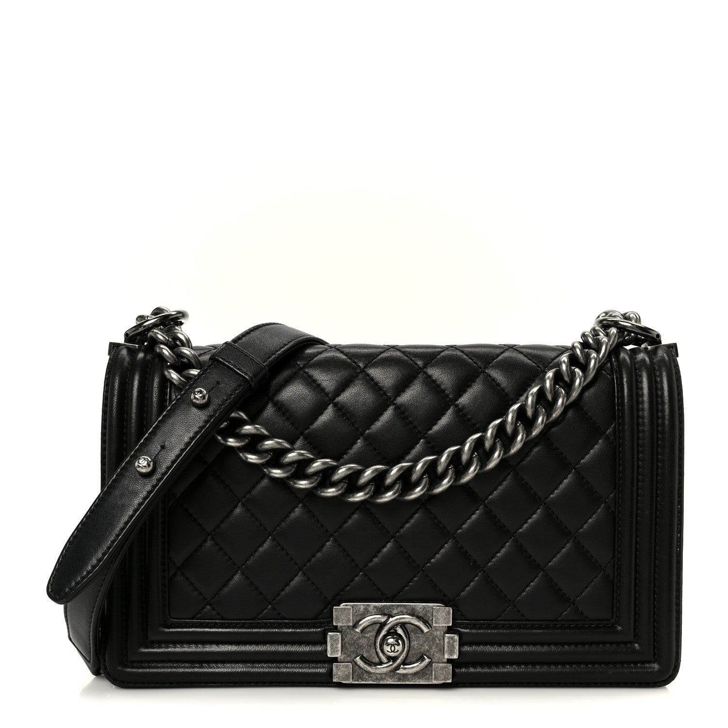 Lambskin Quilted Medium Boy Flap Black