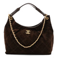 Suede Calfskin Lambskin Quilted Maxi Hobo Dark Brown