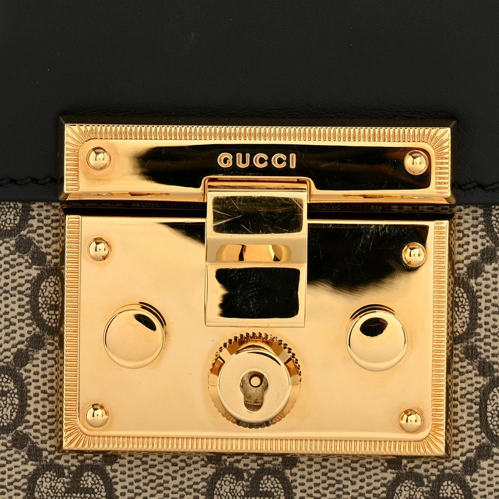 GG Supreme Monogram Calfskin Small Padlock Shoulder Bag Beige Black Cuir