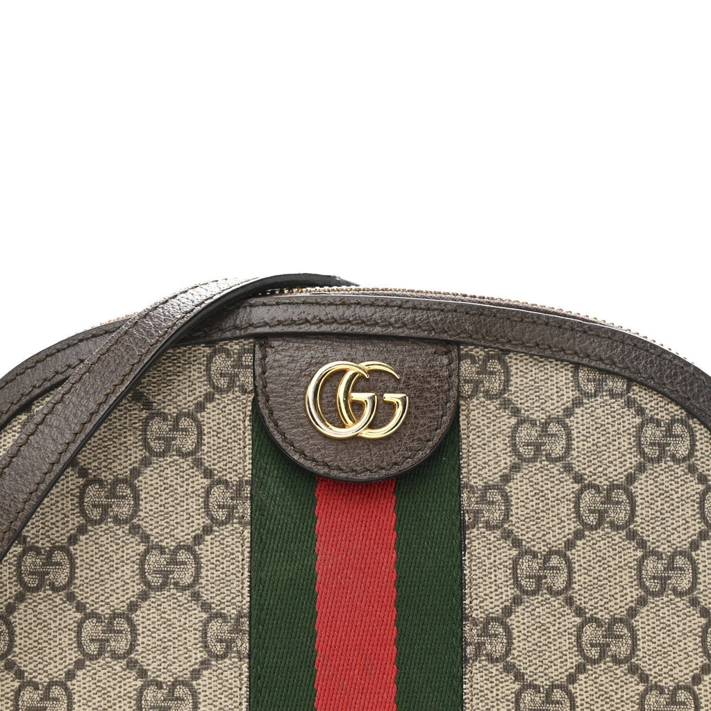 GG Supreme Monogram Textured Dollar Calfskin Web Small Ophidia Dome Shoulder Bag Beige Ebony New Acero