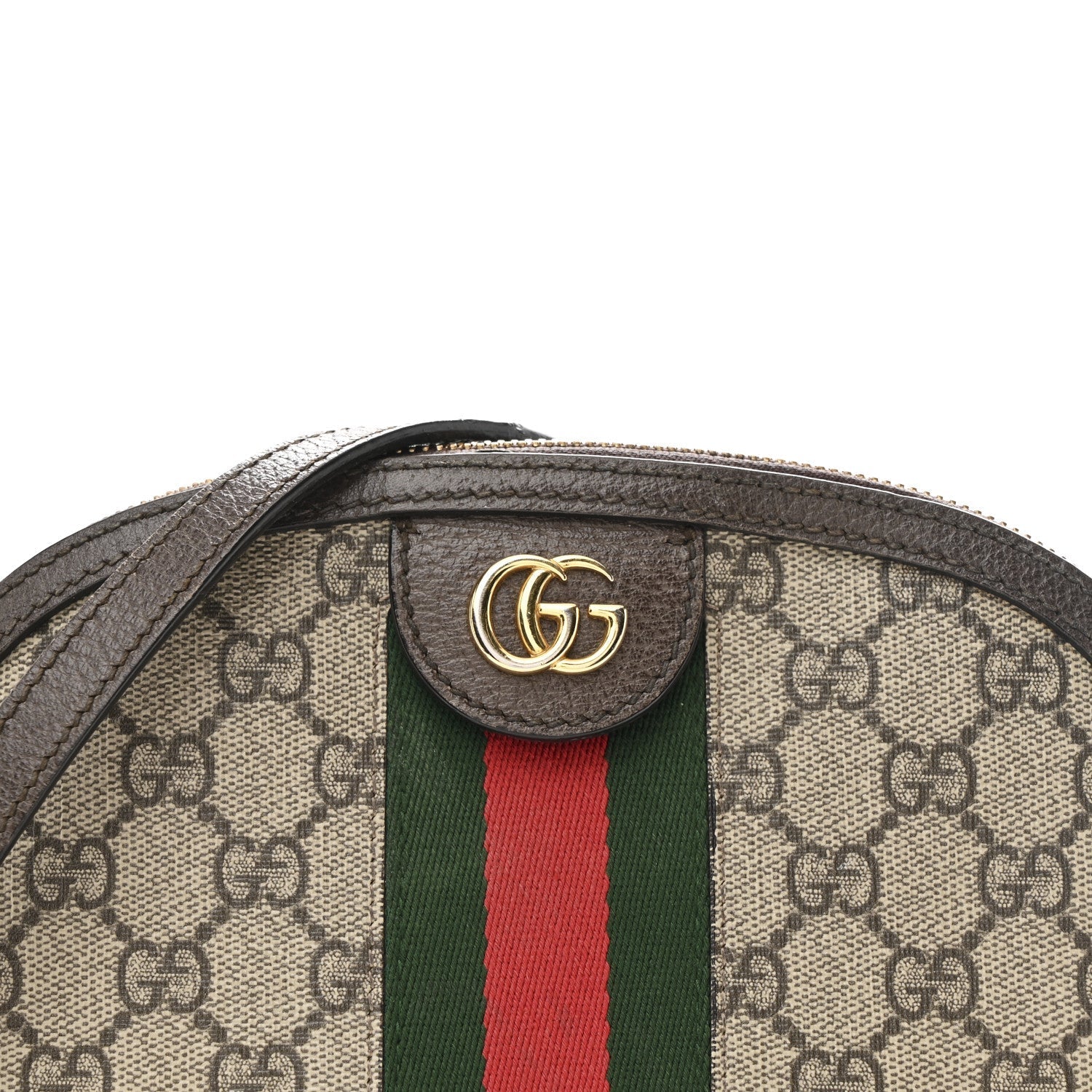 GG Supreme Monogram Textured Dollar Calfskin Web Small Ophidia Dome Shoulder Bag Beige Ebony New Acero