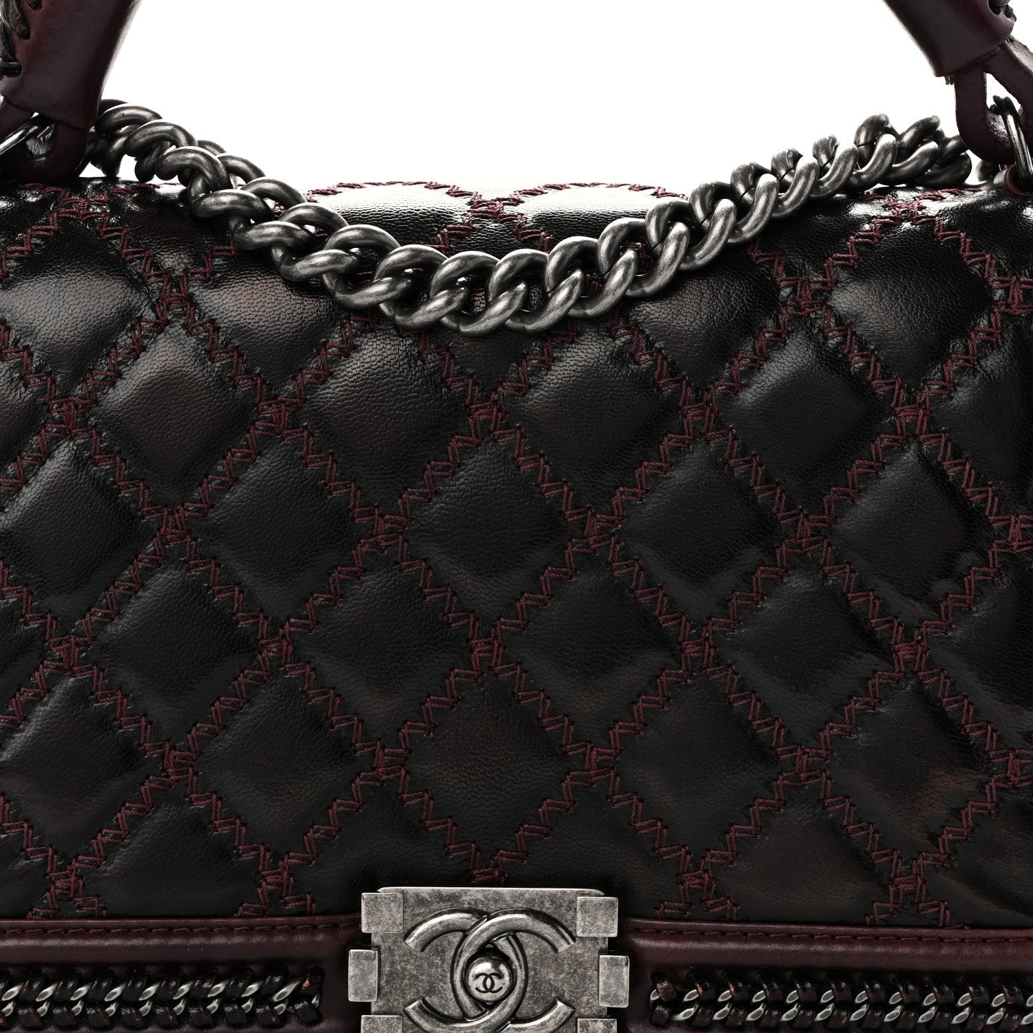 Goatskin Quilted New Medium Boy Handle Flap Burgundy