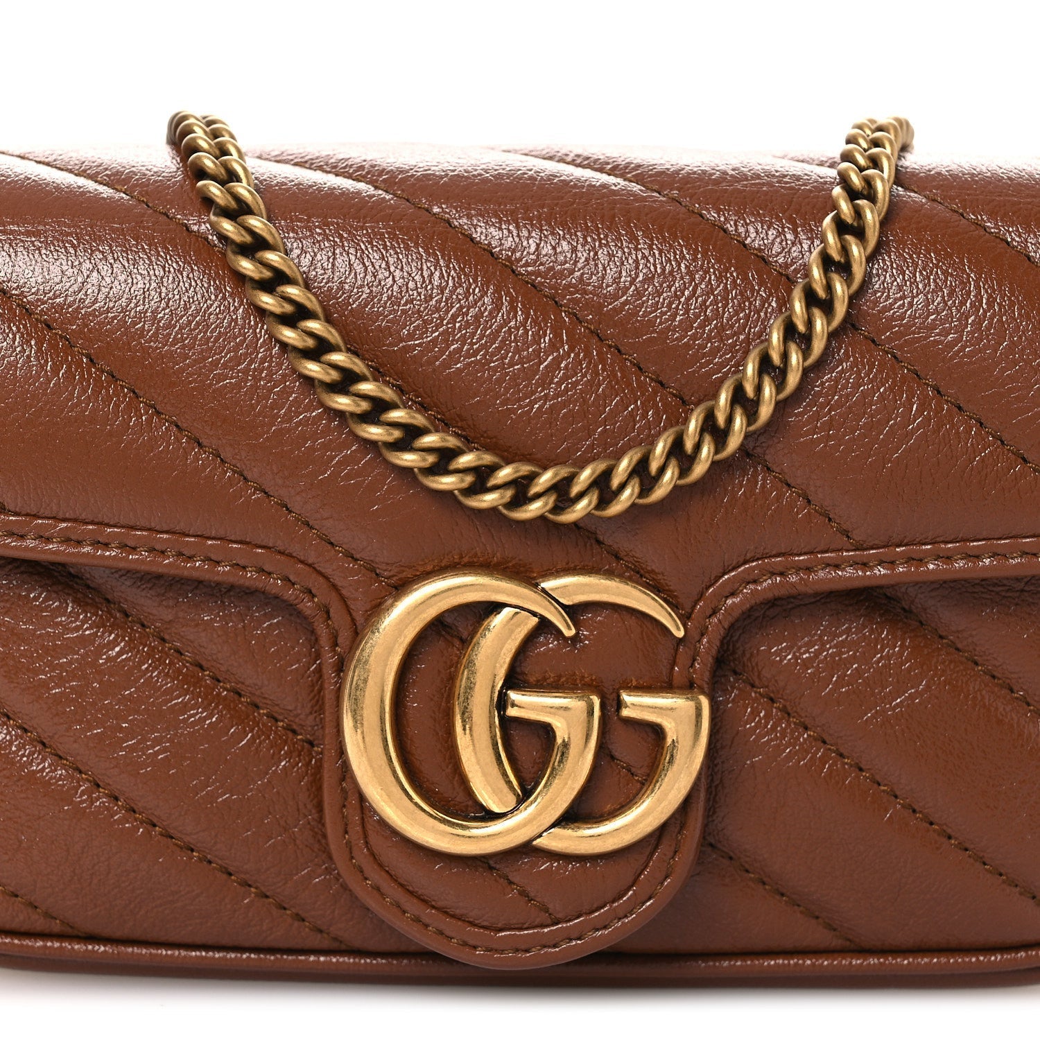 Azalea Calfskin Matelasse Diagonal Super Mini GG Marmont Shoulder Bag Cuir
