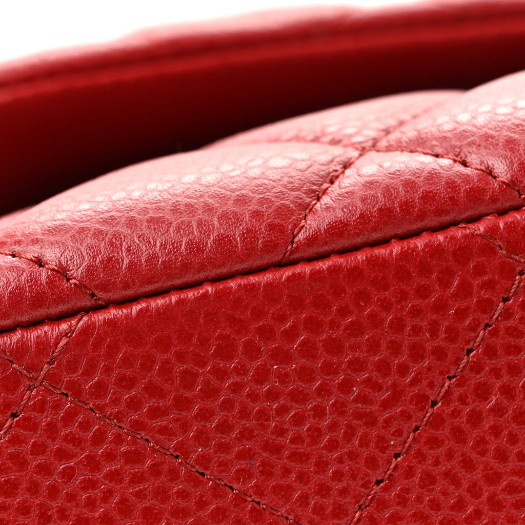 Caviar Quilted Jumbo Double Flap Dark Red