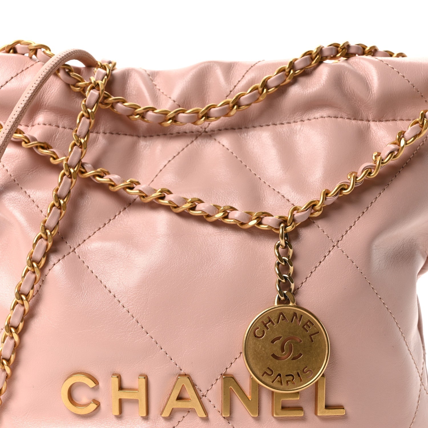 Shiny Calfskin Quilted Mini Chanel 22 Light Pink
