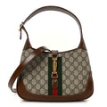 GG Supreme Monogram Azalea Calfskin Web Small Jackie 1961 Hobo Beige Ebony Brown Sugar