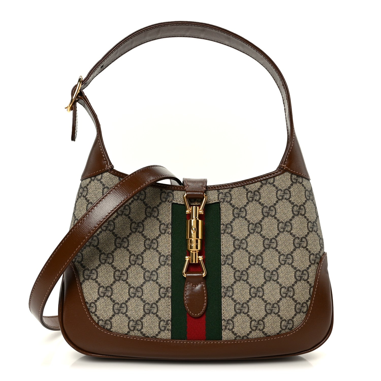 GG Supreme Monogram Azalea Calfskin Web Small Jackie 1961 Hobo Beige Ebony Brown Sugar