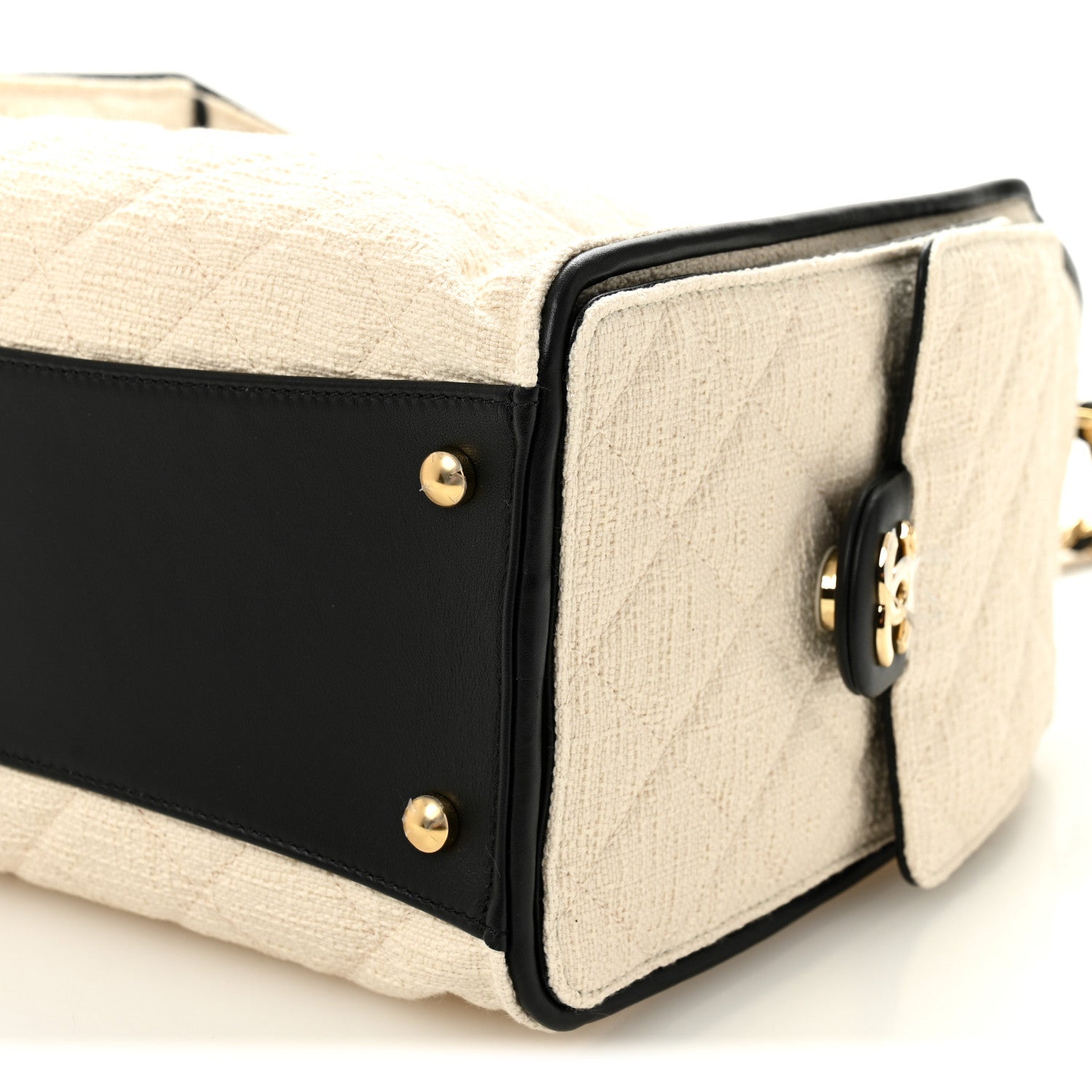 Braided Raffia Calfskin Quilted Small Chanel 25 Handbag White Black
