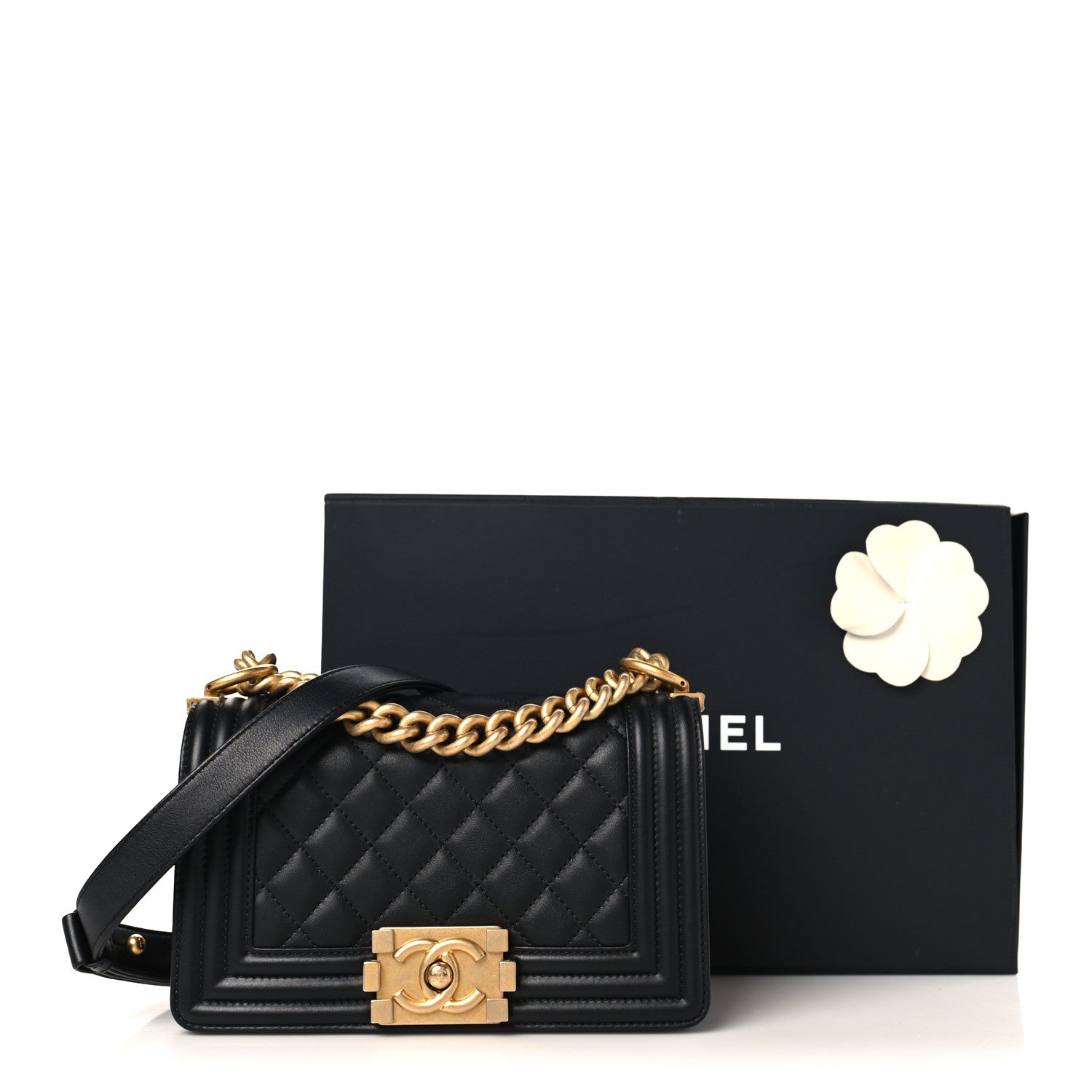 Calfskin Quilted Small Boy Flap Black