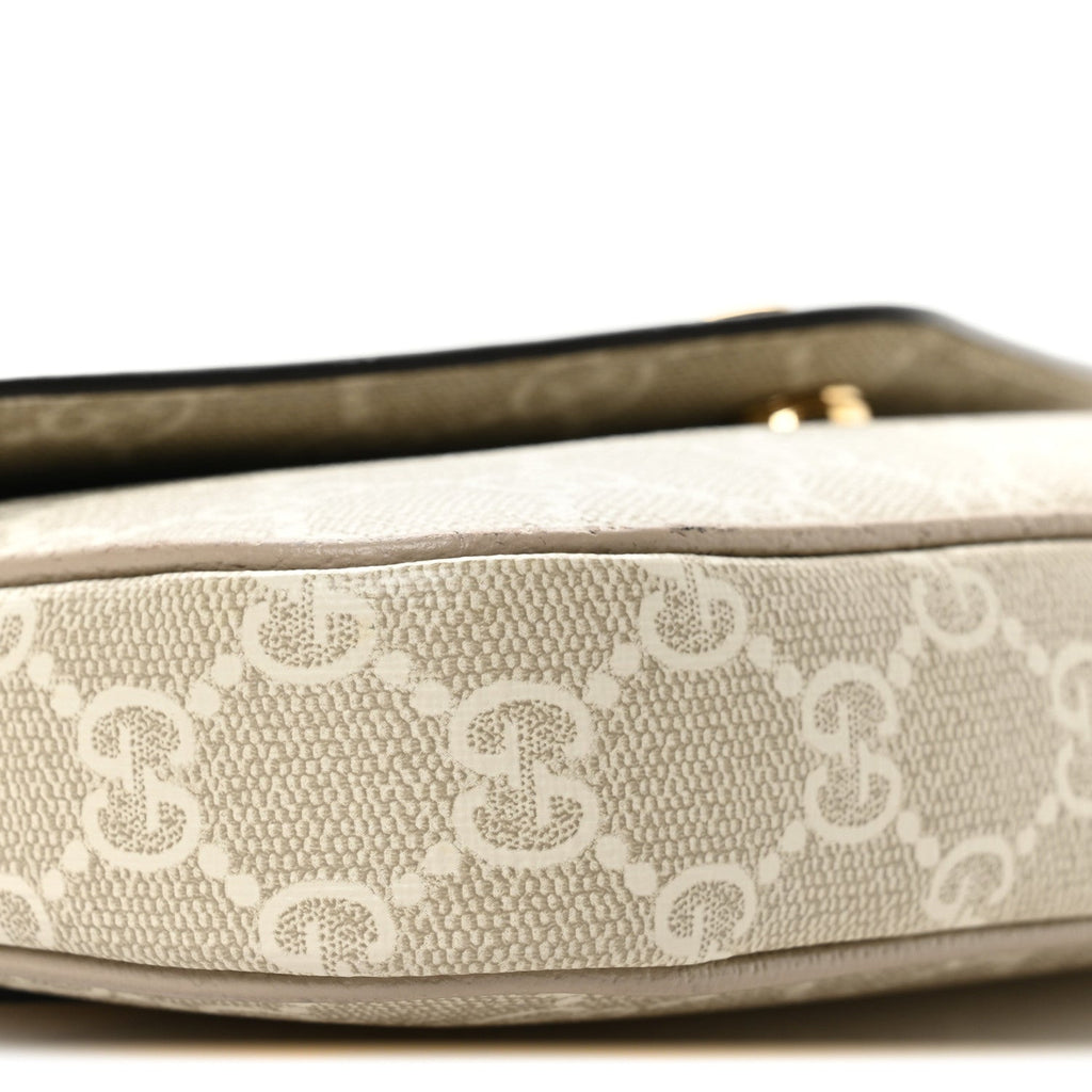 GG Supreme Monogram Textured Dollar Calfskin Web Mini Ophidia Envelope Shoulder Bag Beige Mystic White Oatmeal