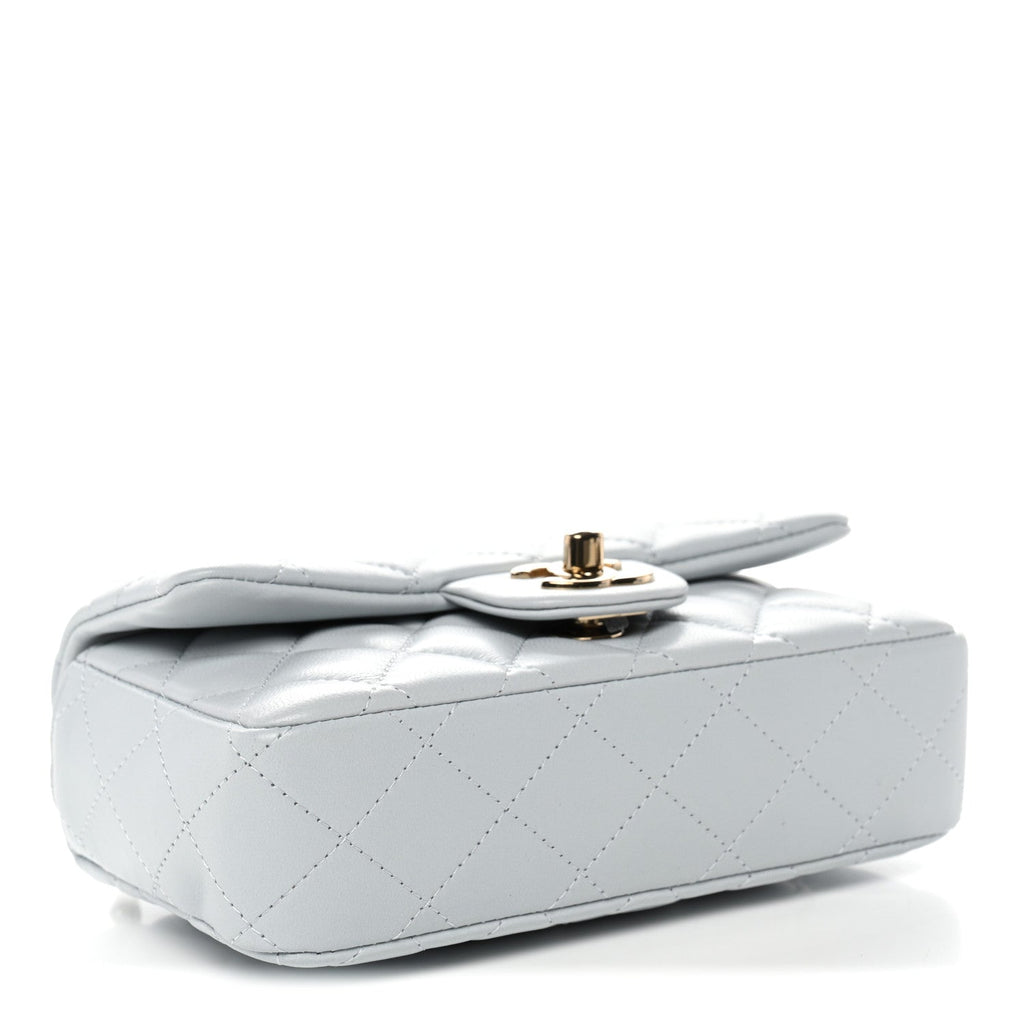 Lambskin Quilted Extra Mini Rectangular Flap Light Blue