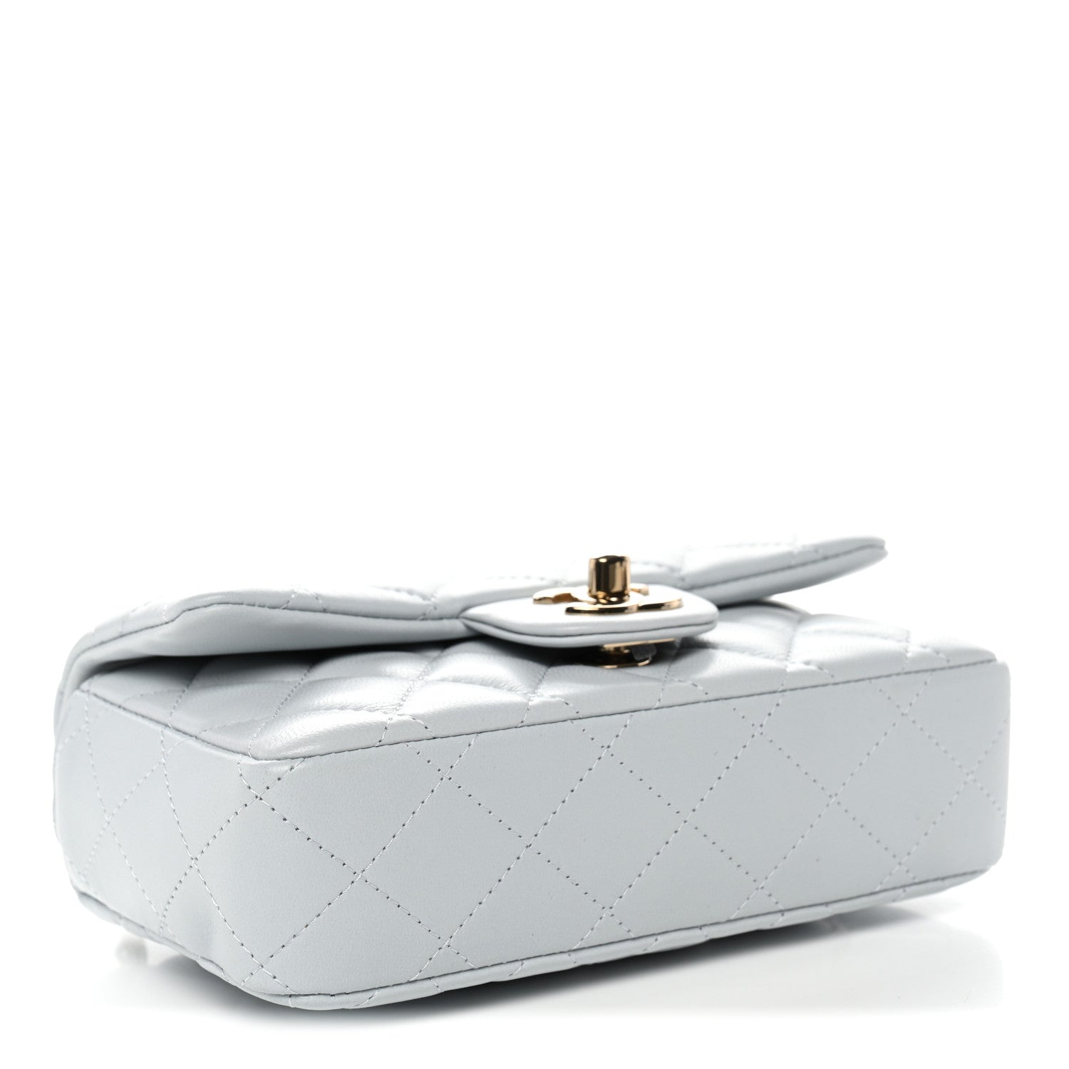 Lambskin Quilted Extra Mini Rectangular Flap Light Blue