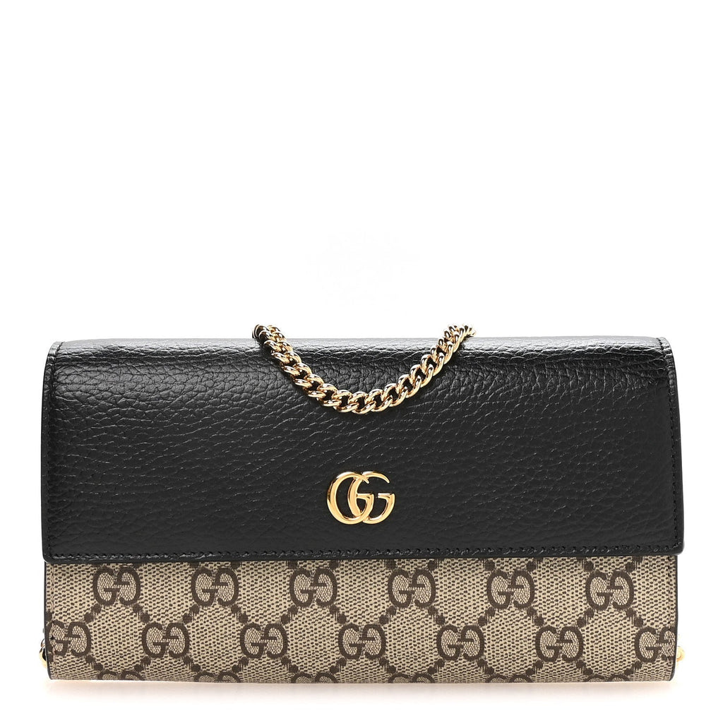 Dollar Calfskin GG Supreme Monogram Petite GG Marmont Wallet Chain Bag Black Beige Ebony