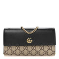 Dollar Calfskin GG Supreme Monogram Petite GG Marmont Wallet Chain Bag Black Beige Ebony