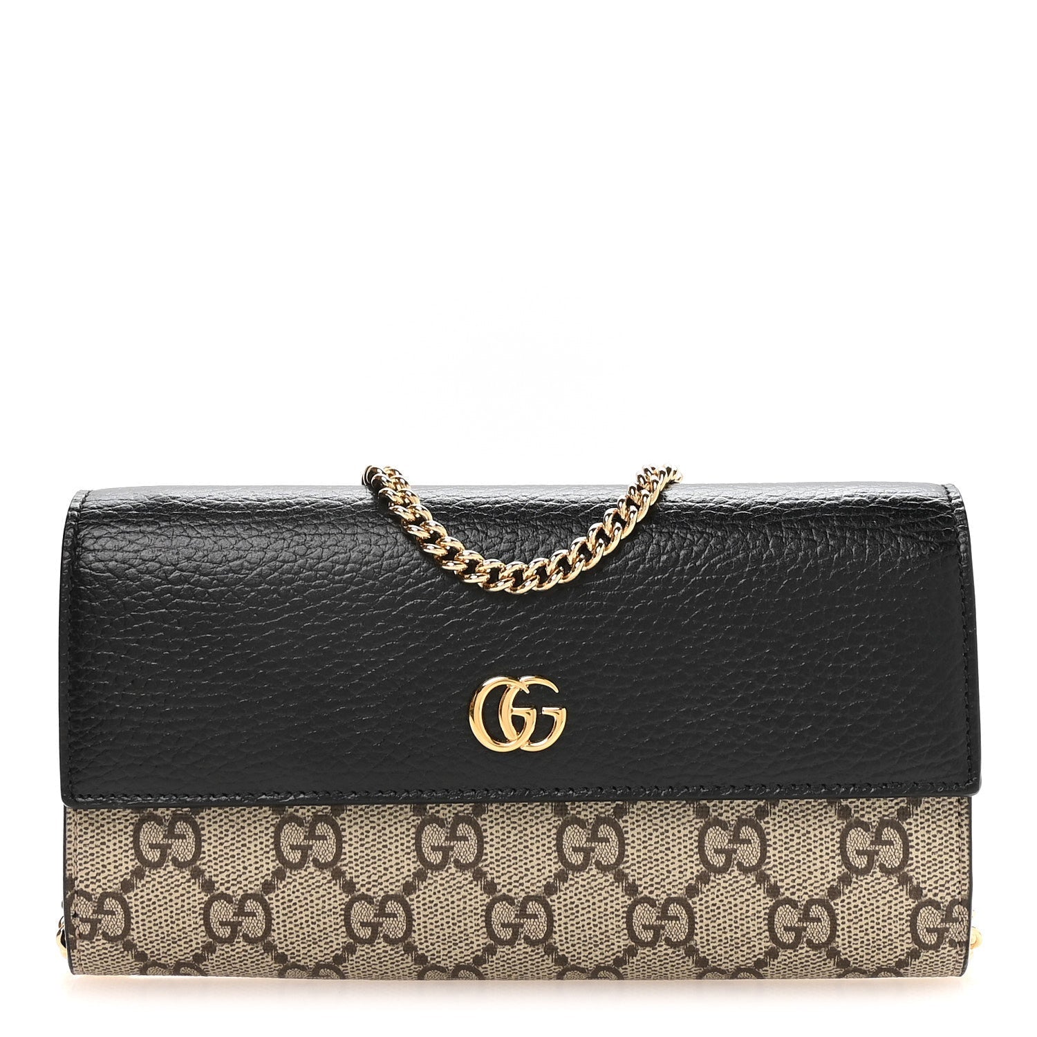 Dollar Calfskin GG Supreme Monogram Petite GG Marmont Wallet Chain Bag Black Beige Ebony